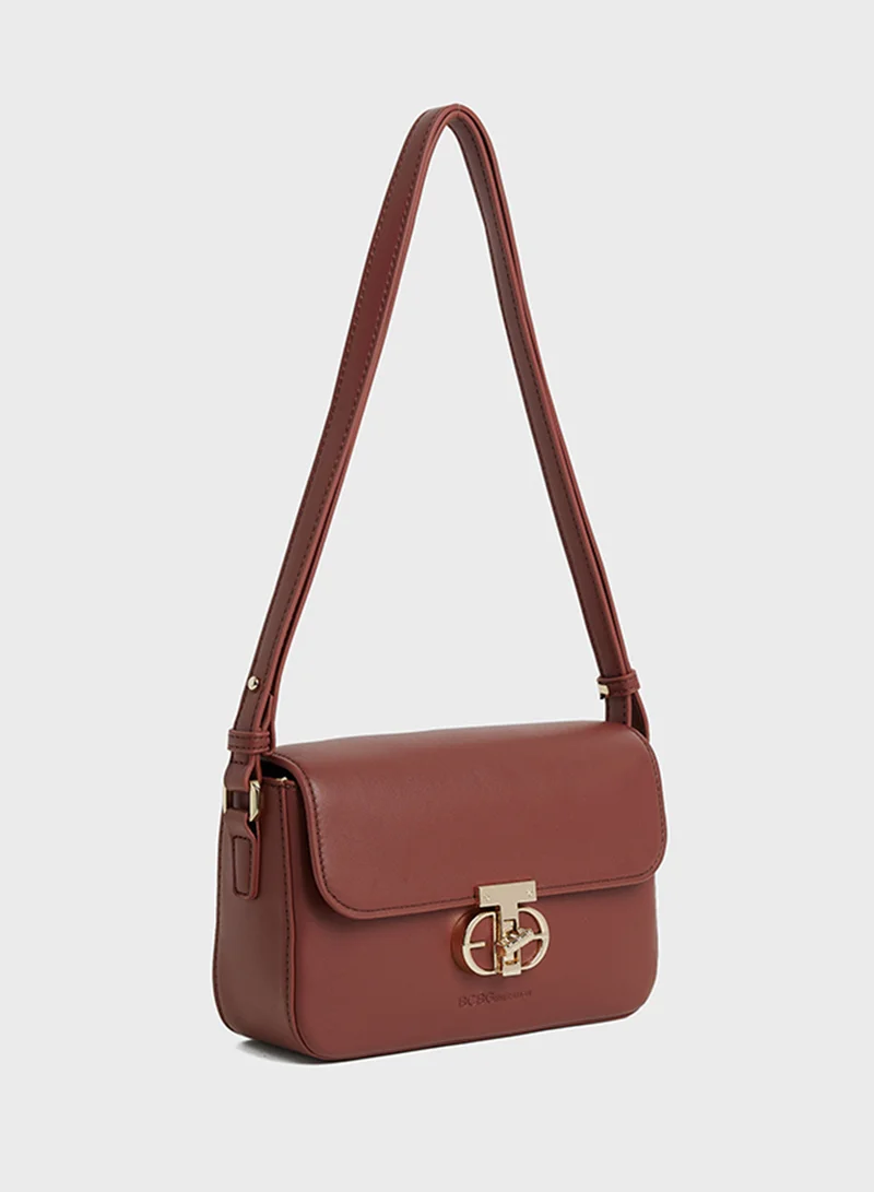 Bcbg HONGYI H933PU 82# BURGUNDY Textured Twist Lock Shoulder Bag for Women | Best Price UAE